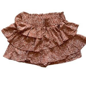 Aaron & Amber Rust Orange White‎ Speckled Tiered Ruffle Smocked Paperbag Skort